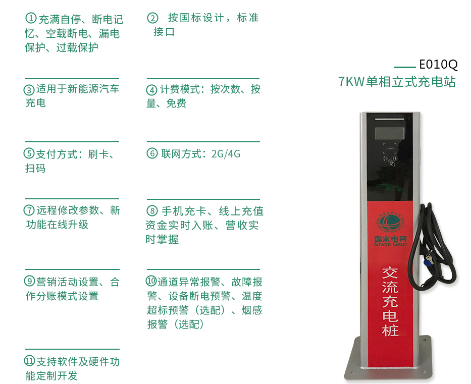 7KW單相立式充電樁產(chǎn)品功能